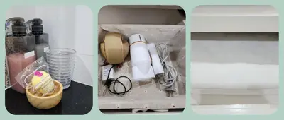two pictures of a box with items in it at PPhouse Boutique House Phuket Town in Ban Bang Khu