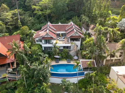 an aerial view of a house with a swimming pool at Kinnaree Grand Villa - pool, panoramic views, maid in Kamala Beach