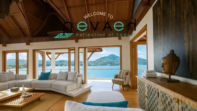 a villa living room with a view of the ocean at Villa Nevaeh - Ocean Front Private Villa Kamala Beach in Phuket Town