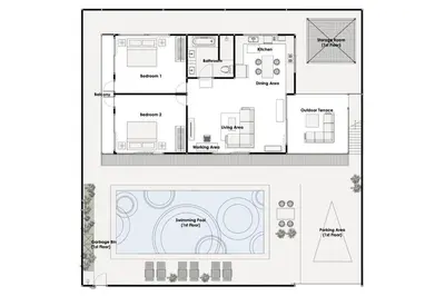 a floor plan of a house at Kamala - 2 BR Pool View Apartment in Kamala Beach