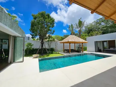 a swimming pool with a gazebo next to a house at Private pool villa 3 Bed, 3 Bath near airport in Phuket Town