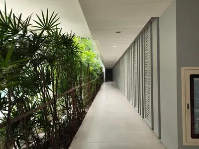 a corridor of a building with plants at 5 Floor - The Base Downtown Condominium next to Central Shopping Mall in Phuket Town