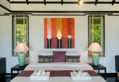 a bedroom with two beds and two lamps at Katamanda Villa Mila A1 near Kata Beach in Kata Beach