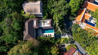 an overhead view of a house with a pool at Katamanda Villa Mila A1 near Kata Beach in Kata Beach