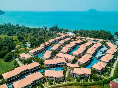 an aerial view of the resort with the ocean in the background at Blue Bay Resort - Access to Pool and Beach-Phuket & Krabi in Ko Yao Yai