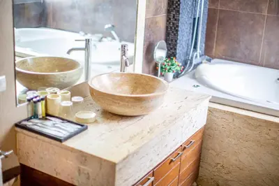 a bathroom with two sinks and a bath tub at Phuket Boutique Pool Villa-81 in Rawai Beach