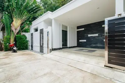 an empty courtyard of a house at Zen Private Pool Villa Little Paradise in Rawai Beach