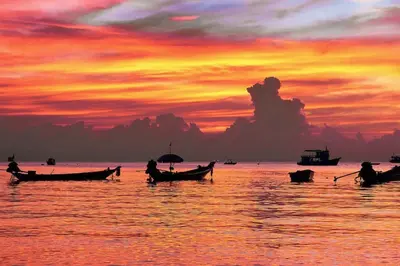 a group of people in boats in the water with a sunset at Lovely apartment in Bang Tao - Zcape X2 Condo in Phuket Town