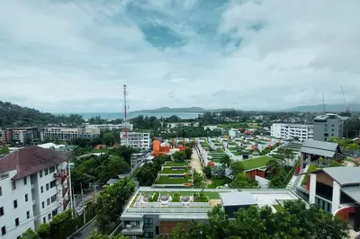 an aerial view of a city with buildings at Seaview Condo In 5 Star Resort MG1 in Phuket Town