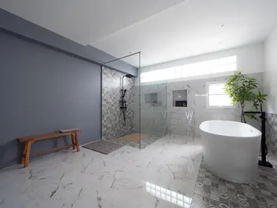 a large bathroom with a tub and a shower at Grand Penthouse by Grand Orlov Apart in Patong Beach