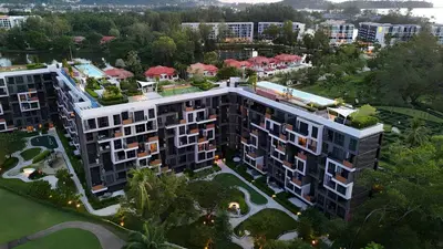 an overhead view of a building in a city at Cozy 1-bedroom Apartments in Laguna Skypark Bang Tao in Phuket Town