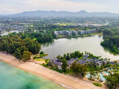 an aerial view of a resort on a beach at Cassia 2 BR Sea View apt by NLA in Phuket Town