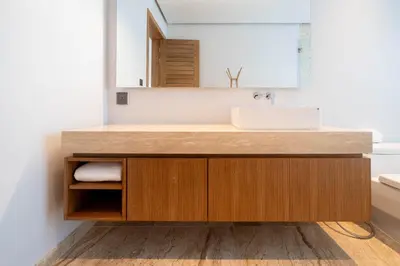 a bathroom with a sink and a mirror at Spacious Mansion 4BR Villa Anchan V20 with 15m Private Pool in Gated Residence in Bang Tao Beach