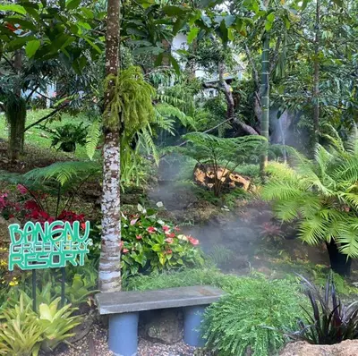a park with a bench in a garden at Bangnu Greenery Resort in Takua Thung