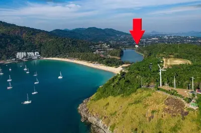 an aerial view of a body of water with boats at The Lago apartments 2bd in Phuket Town