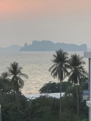 a view of a beach with palm trees and the ocean at NAKA GUEST HOUSE in Ban Ko Kwang