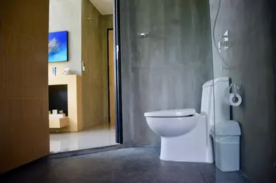 a bathroom with a white toilet and a shower at Villa Papaya @ Kamala Beach in Kamala Beach