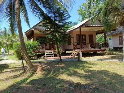 a house with a palm tree in front of it at Mangrove House Kohyao noi in Ban Bang Chak