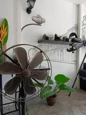 a room with a fan and a plant at Chino Town Gallery Alley - SHA Plus in Phuket Town