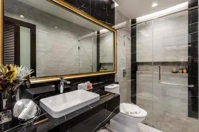 a bathroom with a sink and a toilet and a shower at Luxury 2 Bedroom Private Pool Villa in Kamala Walk to Beach Shops and Dining in Kamala Beach