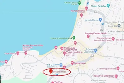 a map showing the location of the resort at Great value! Convenient studio near Kamala beach in Kamala Beach