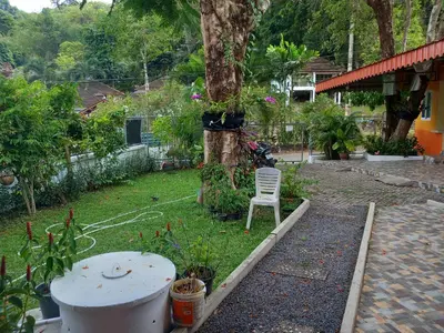 a chair sitting in the yard next to a tree at Kathu Waterfall Bungalow Holyday home in Ban Huai Luk (1)