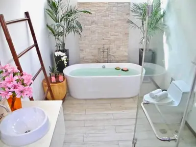 a bathroom with a bath tub and a sink at Rawai Beach Private Pool Villa -3 Bedrooms in Rawai Beach