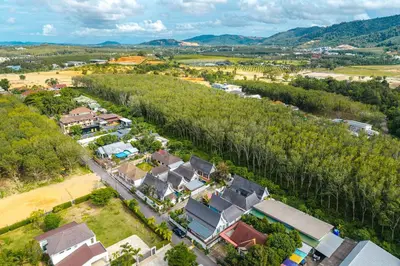 an aerial view of a village with houses and trees at Rosemary Villa 4 bedrooms with Pool near BangTao Beach in Bang Tao Beach