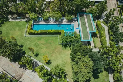 an overhead view of a large yard with a swimming pool at Laguna Park 4 Bedrooms Villa by NLA in Phuket Town