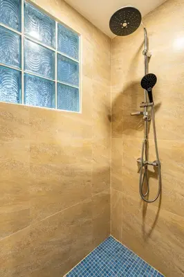 a shower in a bathroom with a window at 4-5 bedroom Villa At Kamala Beach, Pool in Kamala Beach