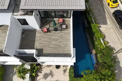 an overhead view of a house with a swimming pool at Happy House in Laguna Park in Laguna Phuket