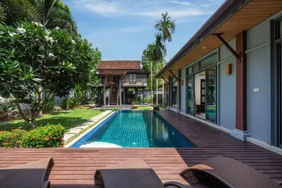 a swimming pool in the backyard of a villa at Villa Bulan with 3BR with Yoga house Nai Harn in Rawai Beach