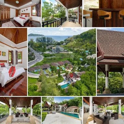 a collage of photos of a resort at Villa Aurora 4-bedroom Pool Villa in Kamala, Phuket in Kamala Beach