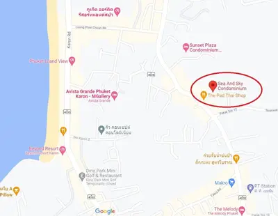 a map of akari gourmet village at Spacious mountain view studio at Sea Sky 206 in Karon Beach