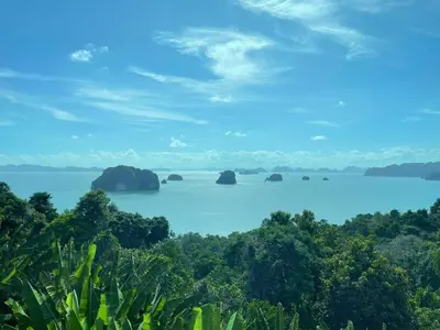 a view of the bay with islands in the water at Green Tree Cottage 4 in Klong Muang Beach
