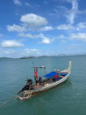 a group of people on a small boat in the water at Ban Tha Ton Do Koh Yao noi in Ko Yao Noi