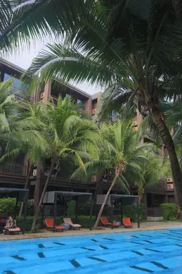 a resort with palm trees and a swimming pool at Saturdays by Holy Cow, pool view in Rawai Beach