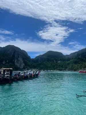 a group of boats docked at a dock in the water at Easy Hostel in Phi Phi Don