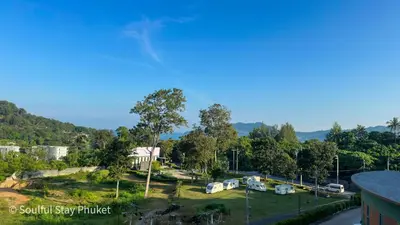 an aerial view of a park with tents and trees at Soulful Stay Phuket -Distant Seaview and Mountain View Retreat, Patong in Patong Beach