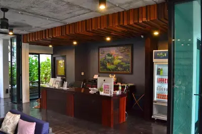 an office with a reception desk and a refrigerator at Renovated apartment in The Title Phase I, Rawai beach in Rawai Beach