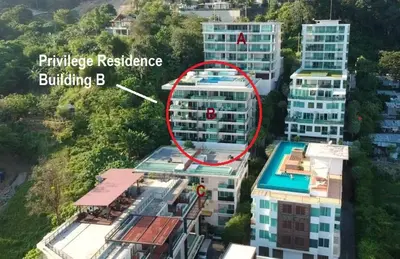 a building with a red circle on top of it at Sea view apartment at Privilege by Lofty in Patong Beach