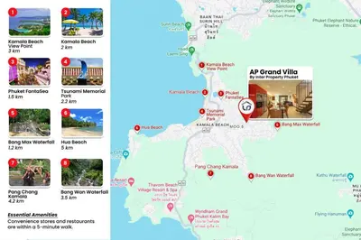 a map of my grand villas and locations at 12 minutes Patong Security Gym Sauna AP12 #V28 in Kamala Beach