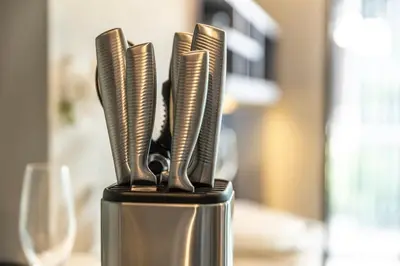a group of silver utensils sitting on top of a container at Nicest Condo in City gate Kamala 6km Patong #c118 in Kamala Beach