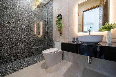 a bathroom with a toilet and a sink and a shower at Stylish Pool Villa in Chalong-Phuket-2 Bedroom in Ban Suan