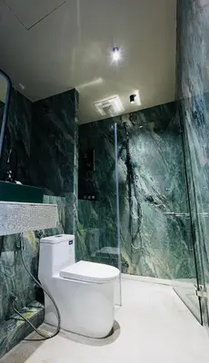 a bathroom with a toilet and a shower at Tri Trang Beachfront Apartments with Stunning Views in Patong Beach