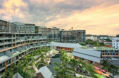 an aerial view of a city with buildings at Surin sea view 3br apartment with jacuzzi in Surin Beach