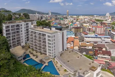 an aerial view of a city with buildings at Ocean View Treasure Residence in Patong Beach