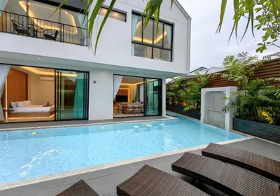 an image of a swimming pool in a house at Bangtao Luxury Pool Villa - PrymaVerde in Laguna Phuket