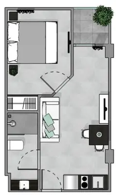 a floor plan of a small house with at Modern & Cozy Apartment 1BR - NV-413 in Chalong