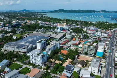 an aerial view of a city with a body of water at Modern & Stylish Apartment-2BR - NV-518 in Phuket Town
